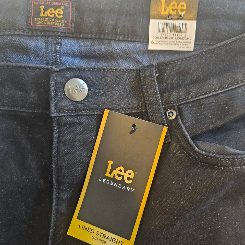 Lee women legendary mid rise straight‎ leg lined 10 long black jeans NWT